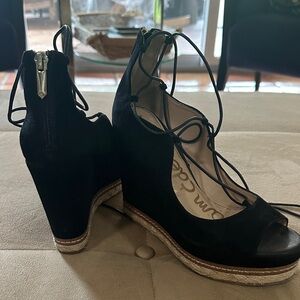 Sam Edelman Black Lace-Up espadrille peep toe Wedges